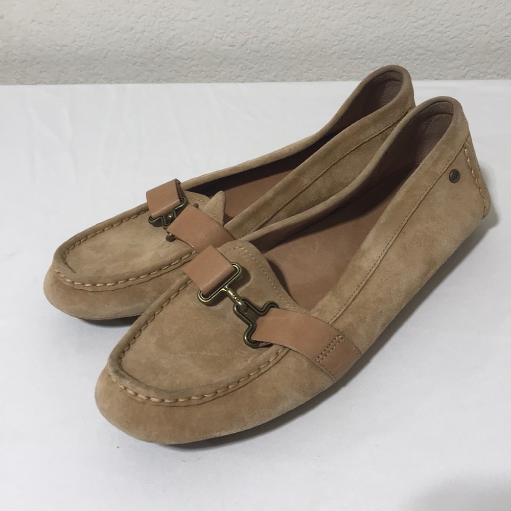 Ugg 8 suede tan loafers slip on shoes nude brass